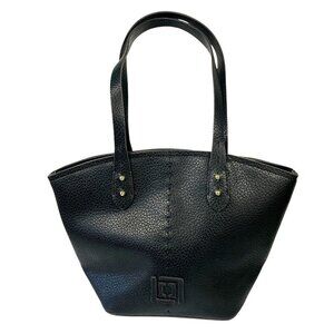 Liz Claiborne Marina Shopper Tote Handbag Black Pebbled Faux Leather Two‎ Straps